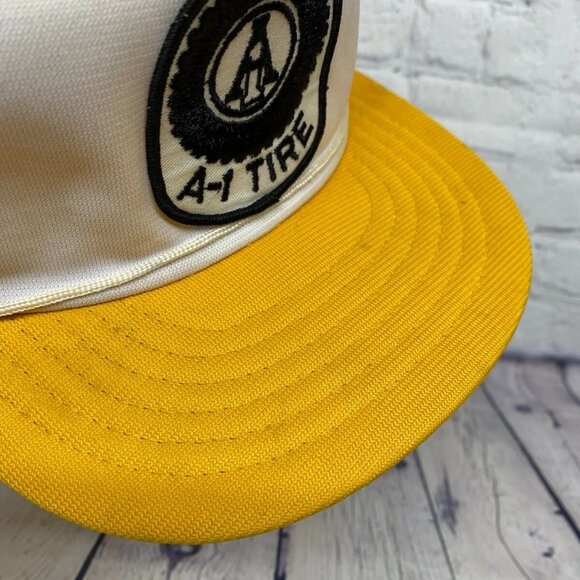 Vintage A1 Tires Trucker Hat Mesh Rope Cap Snapback Embroidered Patch Yellow - Picture 8 of 9